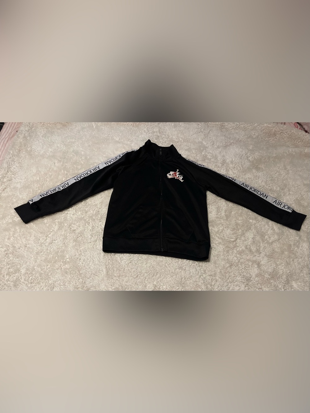 Jordan Boys Full-Zip Track Jacket Black with White Sleeve Tape Youth Size L